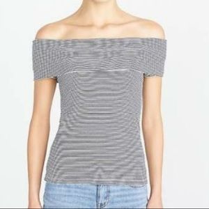 JCrew black & white striped, off the shoulder top